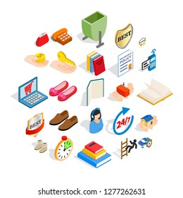 Puffery icons set. Isometric set of 25 puffery vector icons for web isolated on white background