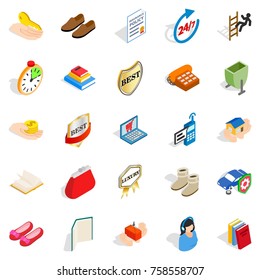 Puffery icons set. Isometric set of 25 puffery vector icons for web isolated on white background