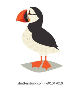 Puffin bird icon. Cartoon Icelandic puffin. Vector illustration, isolated on white background