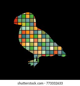 Puffin bird mosaic color silhouette animal background black