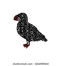 Puffin bird spiral pattern color silhouette animal