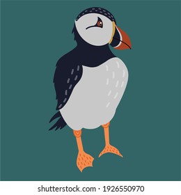 Puffin bird stands isolated vector flat illustration