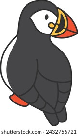 Puffin icon in flat color style. Cute animal vector illustration on white isolated background. Bird bird animal business concept.