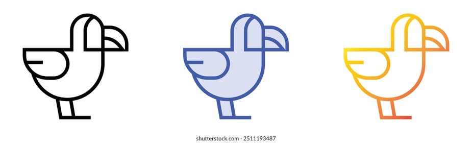 Icono de frailecillo. Lineal, relleno azul y diseño de estilo degradado aislado sobre fondo blanco