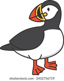Puffin isolated on white background. Vector illustration in cartoon style.