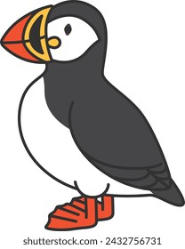 Puffin isolated on white background. Vector illustration in cartoon style.