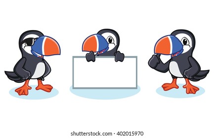 Puffin Mascot Vector happy, pose and bring board