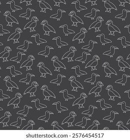 Puffin and Seagull seamless pattern. Cute Cartoon arctic animals background. Vector Illustration.