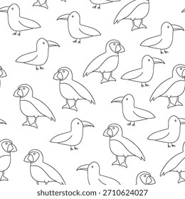 Patrón sin fisuras de frailecillo y gaviota. Fondo lindo de animales árticos de dibujos animados. Ilustración vectorial.