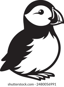 Puffin silhouette vector illustration on white background.