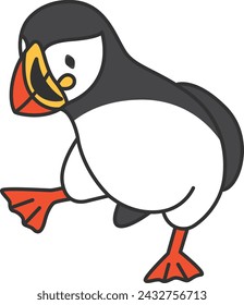 Puffin vector illustration isolated on white background. Cartoon penguin.