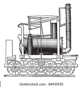 Puffing Billy Locomotive, by William Hedley, vintage engraved illustration. Trousset encyclopedia (1886 - 1891).