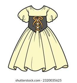 Puffy dress with lace-up corset color variation for coloring on a white background