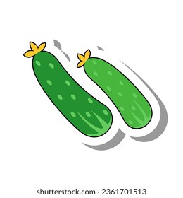 Puffy green cucumber flat paper sticker. Ripe healthy vegetable or edible plant for cooking and eating isolated on white background. Seasonal harvest, farming, cuisine concept