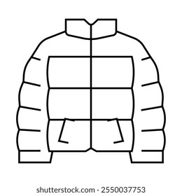 Puffy Jacke Oberbekleidung weibliche Linie Symbol Vektor. Puffy Jacke Oberbekleidung weibliches Zeichen. isoliertes Kontursymbol, schwarze Illustration