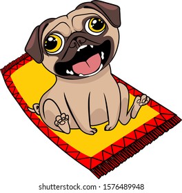 pug ass-sliding over a rug vector cartoon