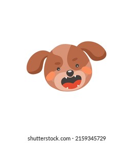Pug, beagle or puggle dog face head portrait, pet isolated flat cartoon icon. Vector cute pet portrait, pedigree puggle dog emoji emoticon. Canine animal, crossbreed between Beagle and Pug, angry dog