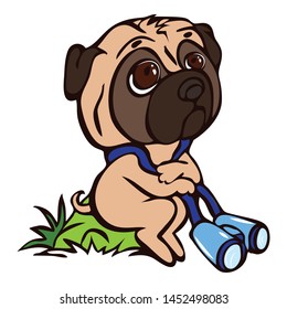 Pug binocular icon. Cartoon of pug binocular vector icon for web design isolated on white background