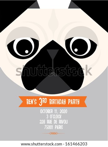 Pug Birthday Invitation Card Template Vectorillustration Stock