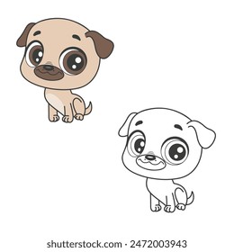 pug cartoon drawing with line art style. simple design outline style. easy to edit. vector illustrations.