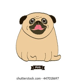 pug cartoon vector - freehand Illustration