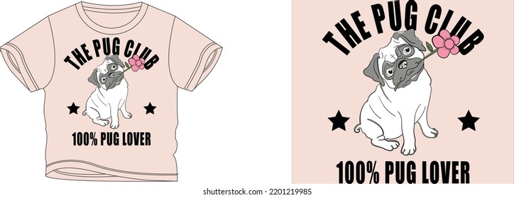 the pug club 100% pug lover t-shirt design background color is a pink and t-shirt color is a pink beautiful color and beautiful design