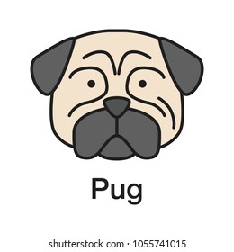 Pug color icon. Mops. Companion dog breed. Isolated vector illustration