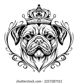 Pug Crown Silhouette Outline Drawing