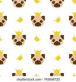 Pug with a crown smiling pattern background