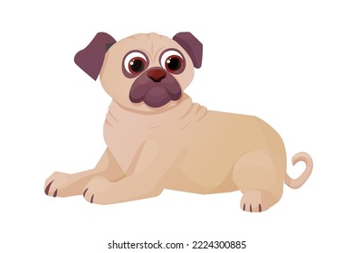 Pug cute, comic dog puppy in cartoon style isolated on white background.