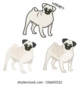 Pug cute funny dog set. Vector Illustration