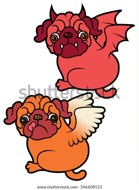 Pug Cute Puppies Angel Demon Vector Stock Vector (Royalty Free ...