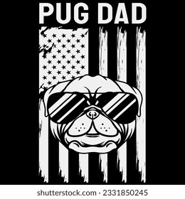 Pug dad USA flag dog lover 4th of july t-shirt design
