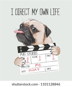 pug with director slate illustration