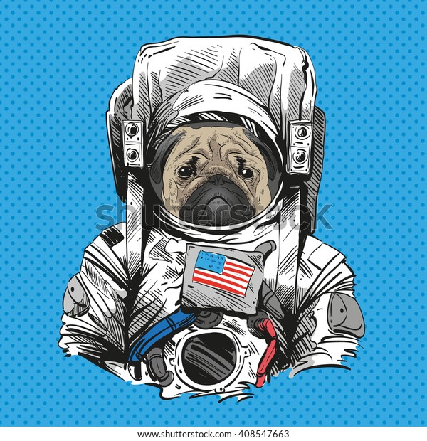 宇宙飛行士のスーツを着たパグ犬 手描きのベクトルイラスト のベクター画像素材 ロイヤリティフリー