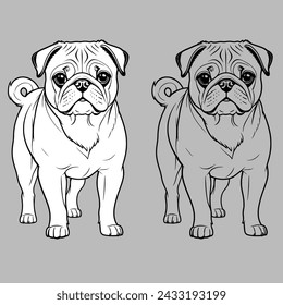 Pug dog black and white hand drawn -vector illustration