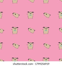 Pug Dog Bow Tie seamless pattern. Vector Illustration. Great for birthday, party, gift wrapping, wallpaper, textile and scrapbook 