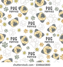 Pug : Dog breed collection : Seamless Pattern : Vector Illustration