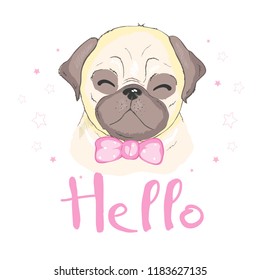Pug dog cartoon illustration. Cute dog, animal themed design element isolated on white.