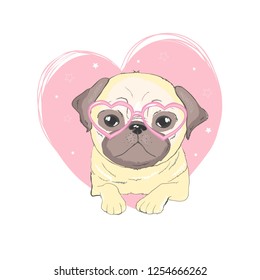 Pug dog cartoon illustration. Cute dog, animal themed design element isolated on white.