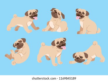 pug dog cartoon set