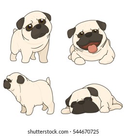 Pug dog cartoon set 