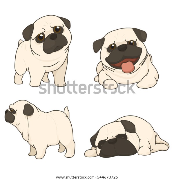 Pug Dog Cartoon Set Stock Vector (Royalty Free) 544670725