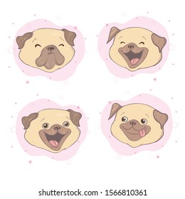 Pug dog cartoon set. Vector illustration