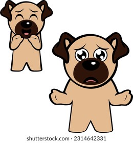 pug dog character cartoon standing expressions pack collection in vector format