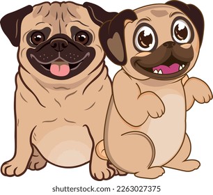 Pug-Hund-Charakterdesign und Vektorgrafik