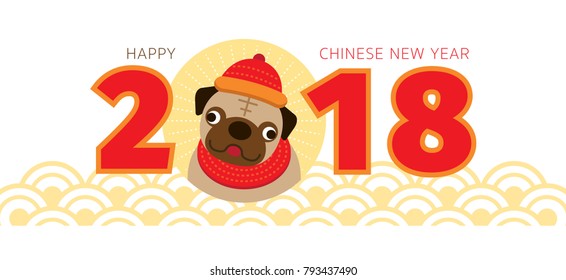 Pug Dog, Chinese New Year 2018, Zodiac, Greeting and Celebration