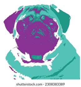 pug dog colors blue and violet purple art paintings