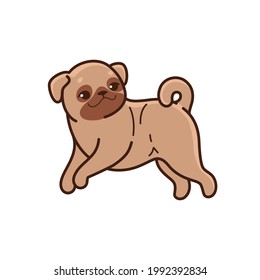 Pug dog. Cute dog character. Vector illustration in cartoon style for poster, postcard.