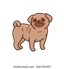 Pug dog. Cute dog character. Vector illustration in cartoon style for poster, postcard.